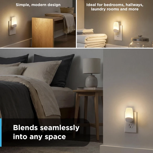 Alt view image 5 of 7 - Plug in Night Light with Dusk to Dawn Sensor, 4 Pack | Night Lights Plug Into Wall, Soft White 2700K Light for Bedroom, Bathroom, and Nursery, ETL Listed, Energy Efficient