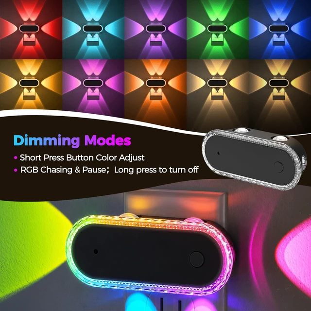 Alt view image 2 of 7 - Night Lights Plug into Wall,Night Light Projector,RGB,2 Pack | Plug in Night Light, Dusk to Dawn Sensor Light, Dynamic Marquee Light, Dimmable Nightlight for Bedroom, Home Decor
