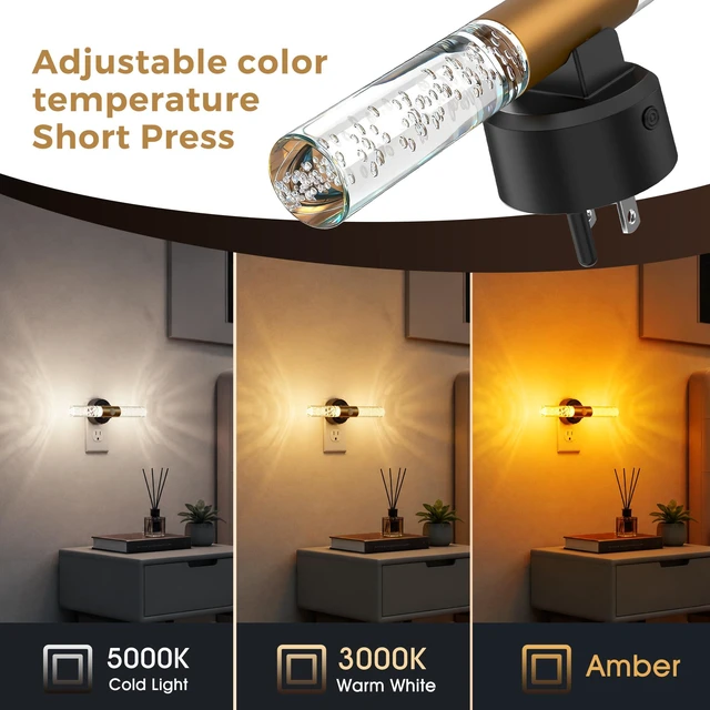 Alt view image 4 of 7 - Motion Sensor Night Light, Amber-3000K-5000K, Rotating, 2 Pack | Motion Activated, Light Sensor, Plug into Wall, LED Dimmable 100LM, Bubble Style, For Bedroom Bathroom Hallway Kids Adults