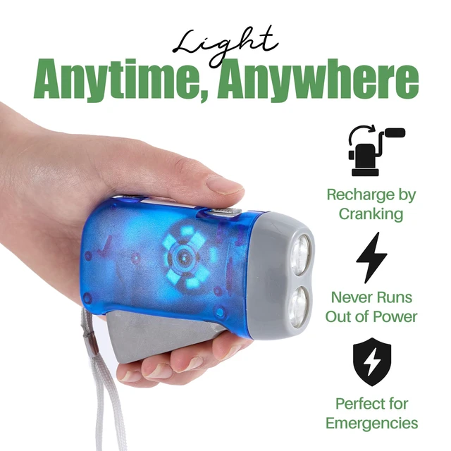 Alt view image 5 of 7 - 4-Pack Hand Crank Flashlights for Emergencies, Double LED | Hand-press crank generates power without batteries; compact dual-LED lights are ideal for cars, camping, hiking and outages.