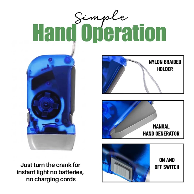 Alt view image 7 of 7 - 4-Pack Hand Crank Flashlights for Emergencies, Double LED | Hand-press crank generates power without batteries; compact dual-LED lights are ideal for cars, camping, hiking and outages.