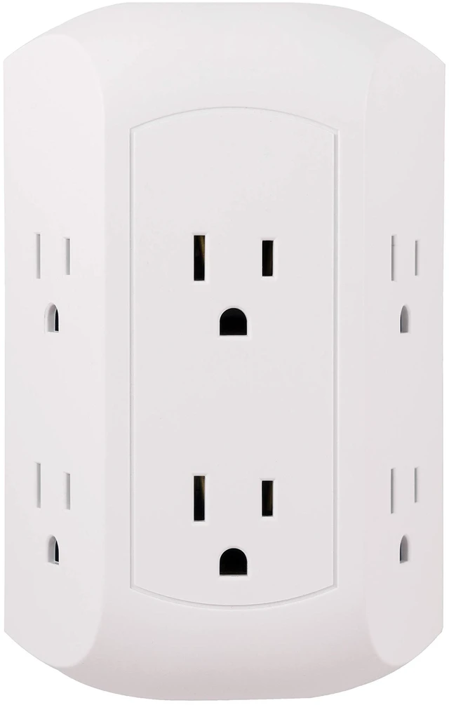 Main image of Pro 6-Outlet Extender, Surge Protector, Spaced Wall Tap, Side-Access | 3-Prong Power Strip, Charging Station, 560 Joules, UL Listed, White, 43648