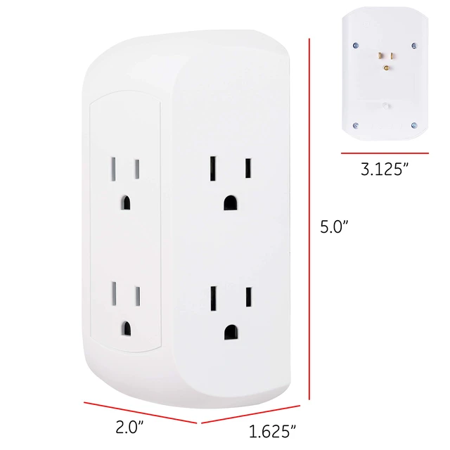 Alt view image 4 of 6 - Pro 6-Outlet Extender, Surge Protector, Spaced Wall Tap, Side-Access | 3-Prong Power Strip, Charging Station, 560 Joules, UL Listed, White, 43648