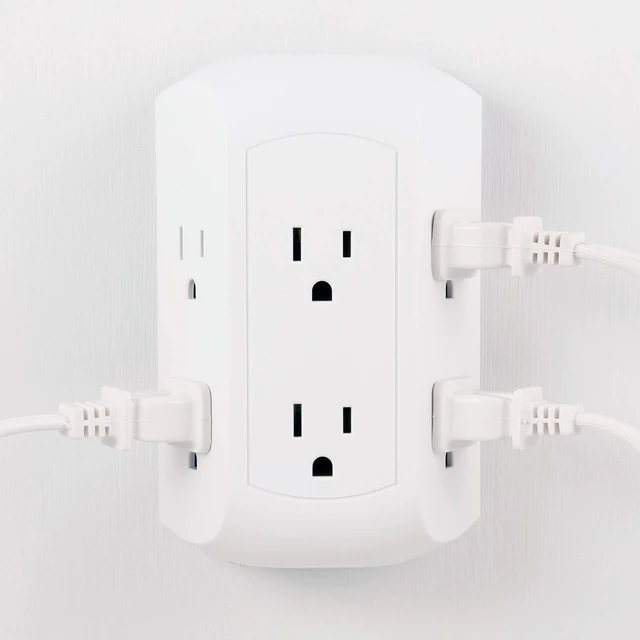 Alt view image 6 of 6 - Pro 6-Outlet Extender, Surge Protector, Spaced Wall Tap, Side-Access | 3-Prong Power Strip, Charging Station, 560 Joules, UL Listed, White, 43648