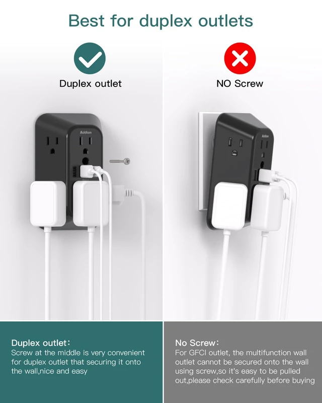 Alt view image 3 of 7 - 6-Outlet Extender Surge Protector, Multi Plug Wall Outlet with 4 USB Wall Charger(2 USB C Ports), Plug Extension Outlet with 1800J, Outlet Splitter Power Strip for Home Office, Black