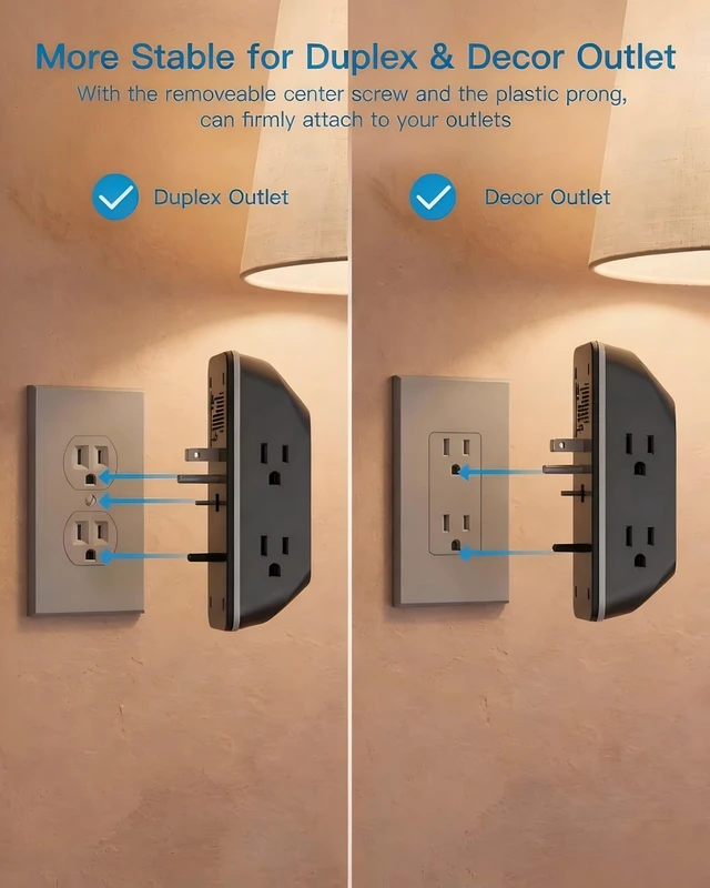 Alt view image 4 of 7 - Outlet Extender with Night Light, Multi Plug Outlet, USB Wall Charger | Surge Protector with 4 USB Ports(2 USB C), 5 Widely Spaced Outlets Splitter, Expander for Home, Dorm Room Essentials, Black