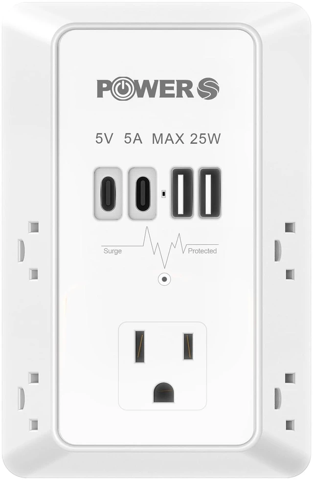 Main image of Electrical Outlet Extender with USB Ports (2C2A), Snug Wall Outlet, Surge Protector, Wall Plug Adapter for Multiple Devices, Wall Socket Expander
