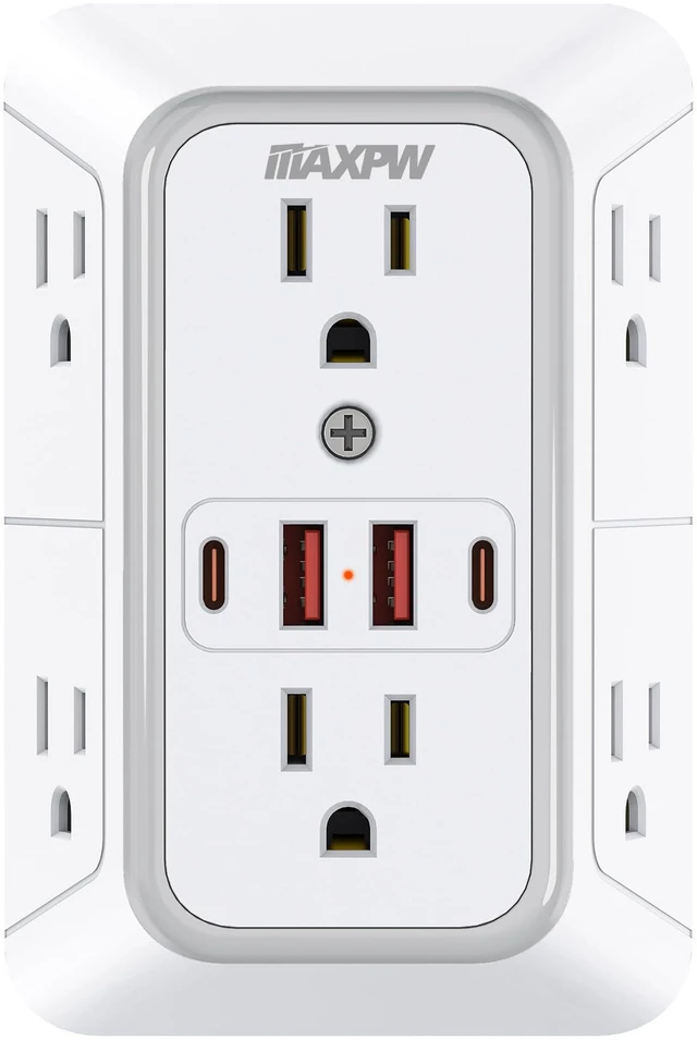 Main image of Wall Outlet Extender, 1050J Surge Protector, 6 Outlets 4 USB(2 USB-C),White | 3-Sided Multi Plug Outlet, 2.1in Wide Spaced Power Strip, 1875W, ETL Listed, Wall Plug for Home Office Dorm Travel