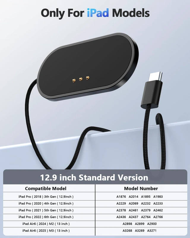 Alt view image 2 of 7 - Magnetic Wireless Charger for iPad Pro 12.9inch(3rd/4th/5th/6th) & iPad Air 13 (M2/M3) ONLY, 27W Fast Charging Smart Connector Charger, Aluminum Alloy Wireless Charging Pad