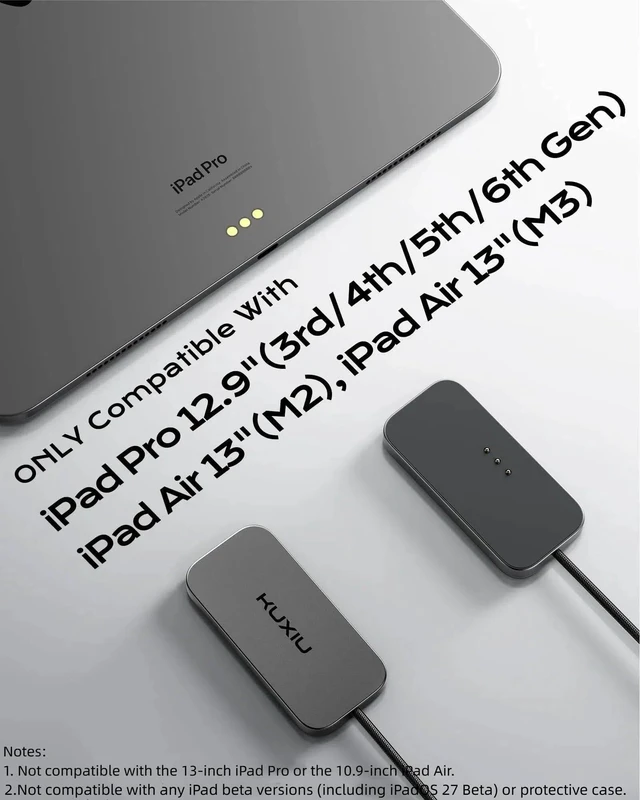 Alt view image 3 of 7 - Magnetic Wireless Charger for iPad Pro 12.9 (3rd/4th/5th/6th) & iPad Air 13 (M2/M3) ONLY, 18W Fast Charging Smart Connector Charger, Wireless Charging Pad with 6.56ft USB-C Cable (Adapter Not)