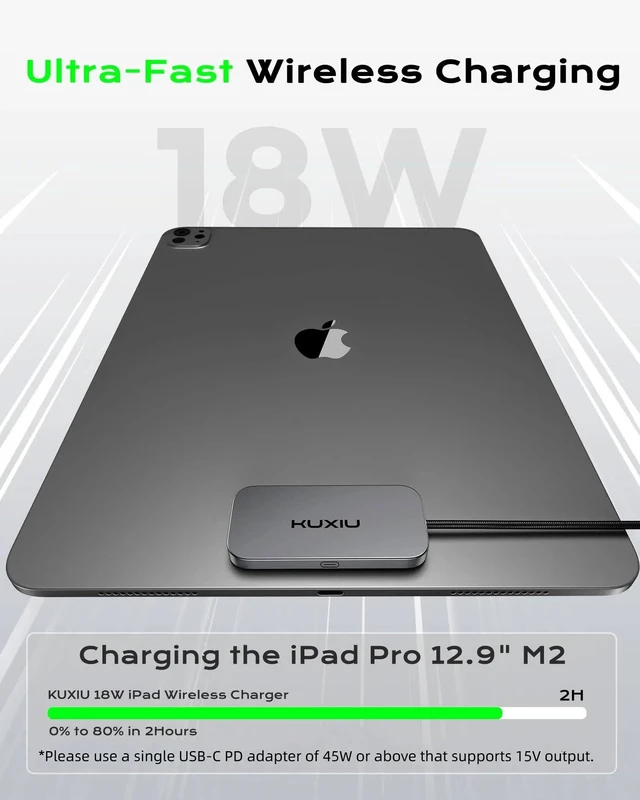 Alt view image 4 of 7 - Magnetic Wireless Charger for iPad Pro 12.9 (3rd/4th/5th/6th) & iPad Air 13 (M2/M3) ONLY, 18W Fast Charging Smart Connector Charger, Wireless Charging Pad with 6.56ft USB-C Cable (Adapter Not)
