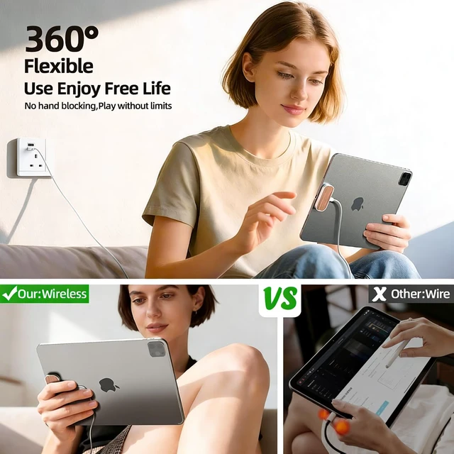 Alt view image 2 of 7 - Magnetic Wireless Charger for iPad Pro 12.9inch(3rd/4th/5th/6th) & iPad Air 13 (M2/M3) ONLY, 18W Fast Charging Smart Connector Charger, Aluminum Alloy Wireless Charging Pad (12.9inch)
