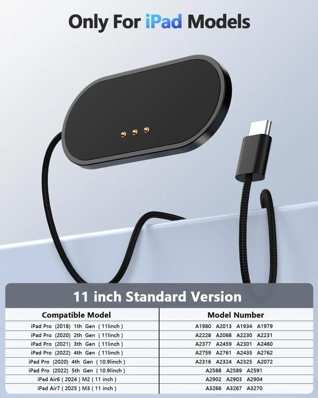 Alt view image 2 of 7 - Magnetic Wireless Charger for iPad Pro 11 (1st/2nd/3rd/4th) & iPad Air 11 (M2/M3) & iPad Air 10.9 (4t, 27W Fast Charging Smart Connector Alloy Wireless Charging Pad with USB-C Cord Cable