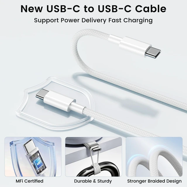 Alt view image 4 of 7 - USB C Fast Charger for Apple iPad Pro 13/11/12.9 inch, iPad A16/10th Generation, iPad Air 13/11-in/5th/4th/Mini, 20W Type C iPad Charger Fast Charging with 6FT Woven USB C to USB C Charger Cord Cable