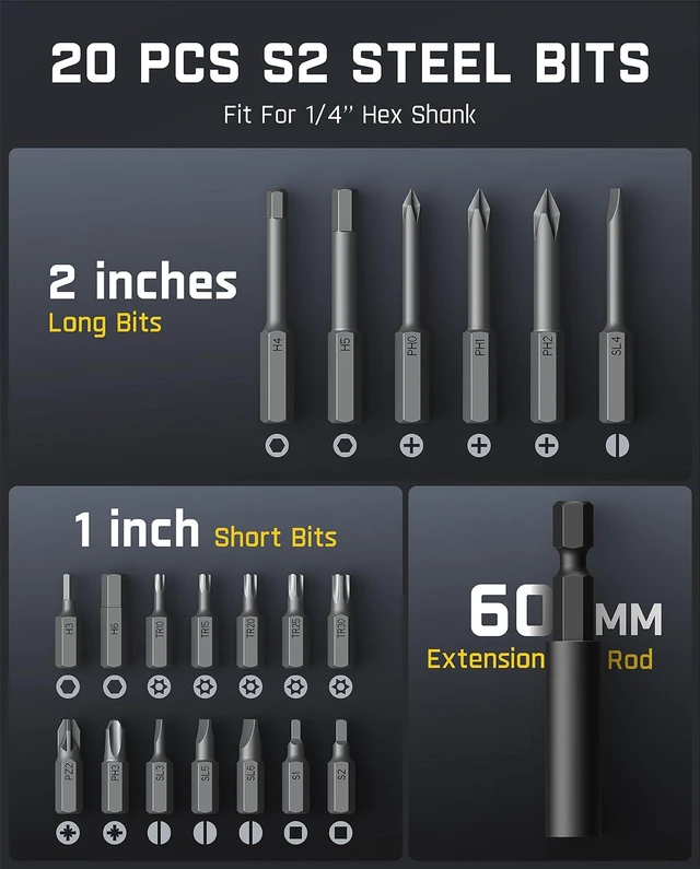 Alt view image 6 of 7 - L2 Pro Electric Screwdriver set, Cordless Screwdriver | 20 Bits, Max 6N·m Torque, Digital Screen, Variable Speed, 2000mAh Rechargeable Battery, Tech Tool for DIY Enthusiasts