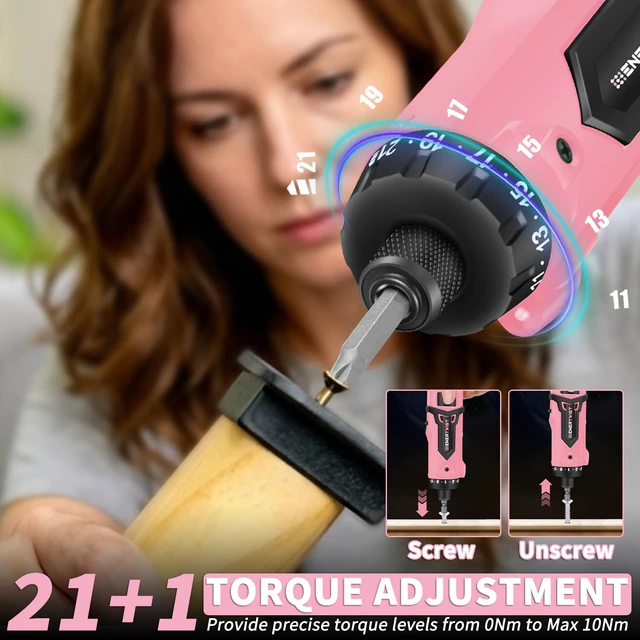 Alt view image 2 of 7 - Cordless Electric 8V Pink Screwdriver with 82 Accessory Kit | 8V Max 10Nm 21+1 Cluth, Rechargeable Screwdriver, Safety Lock, Charger, Carrying Case, Dual Position Handle, LED Light