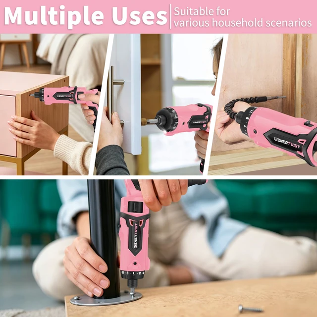 Alt view image 3 of 7 - Cordless Electric 8V Pink Screwdriver with 82 Accessory Kit | 8V Max 10Nm 21+1 Cluth, Rechargeable Screwdriver, Safety Lock, Charger, Carrying Case, Dual Position Handle, LED Light