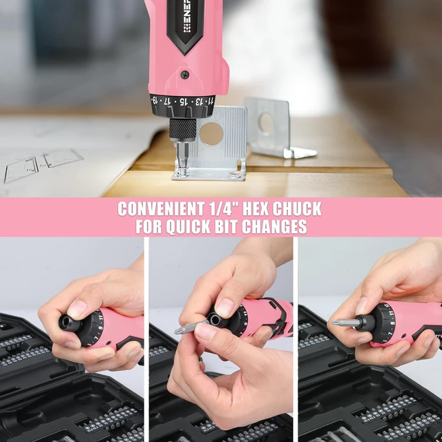 Alt view image 7 of 7 - Cordless Electric 8V Pink Screwdriver with 82 Accessory Kit | 8V Max 10Nm 21+1 Cluth, Rechargeable Screwdriver, Safety Lock, Charger, Carrying Case, Dual Position Handle, LED Light
