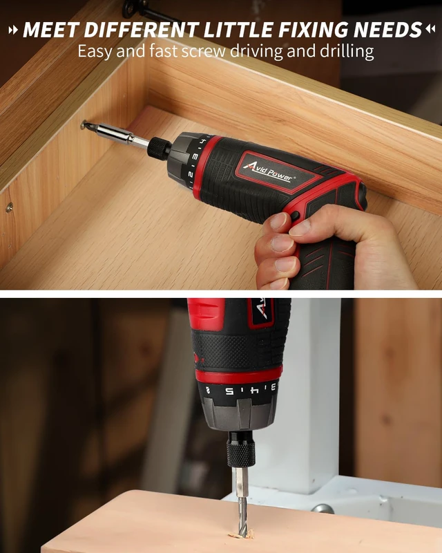 Alt view image 6 of 7 - 4V Electric Cordless Screwdriver Set 5.65Nm 11 Bits - RED | 5.65Nm, 5+1 Torque Settings, 2-Position Handle, 11 Accessories, LED Light, for Precision Assembly & Furniture Installation