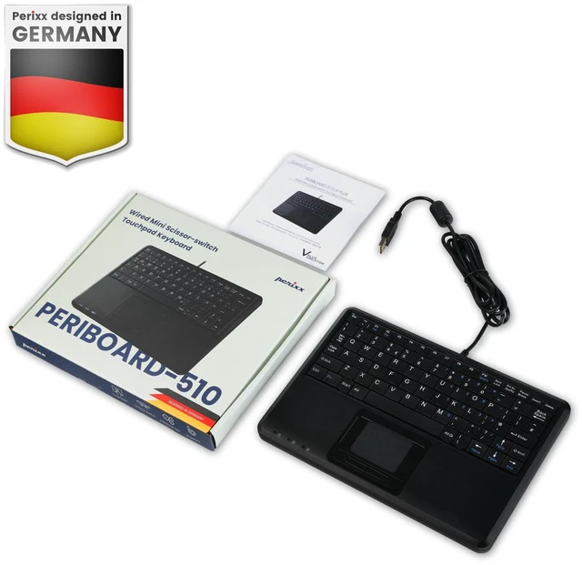 Alt view image 5 of 5 - 510H Plus, Wired Super Mini USB Touchpad Keyboard, X Type Scissor Keys with 2 Built-in Hubs, Black, US English Layout (11005)