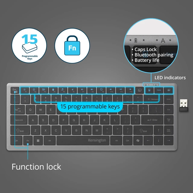 Alt view image 6 of 7 - KB435 Wireless Compact Keyboard, Bluetooth & 2.4GHz Connection, Quiet Scissor-Switch Keys, Programmable, Copilot Hotkey, Compatible with Windows, Black (K75409NA)