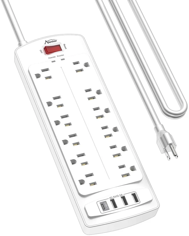 Main image of 10 Ft Surge Protector Power Strip with 12 Outlets and 4 USB Ports | 2700 Joules, 10 Feet Heavy Duty Extension Cord with Multiple Outlets for Home, Office, Dorm Room, ETL, White