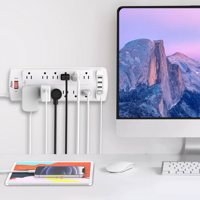 Alt view image 4 of 7 - 10 Ft Surge Protector Power Strip with 12 Outlets and 4 USB Ports | 2700 Joules, 10 Feet Heavy Duty Extension Cord with Multiple Outlets for Home, Office, Dorm Room, ETL, White
