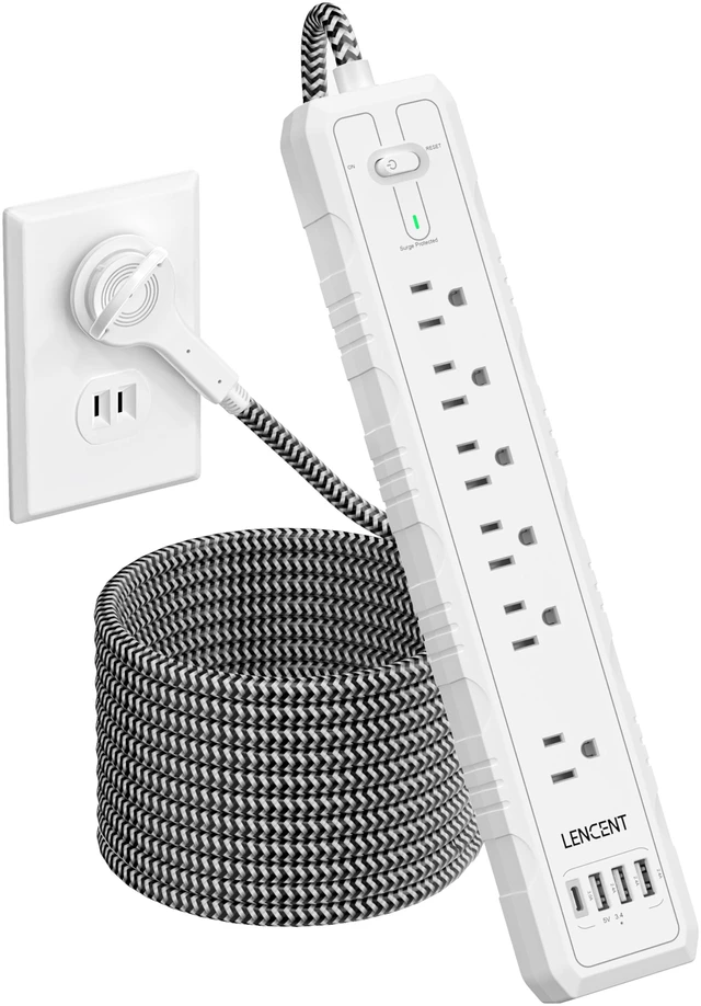 Main image of 2 Prong to 3 Prong Outlet Adapter, 2 Prong Power Strip | 1050J 2 Prong Flat Plug Surge Protector, 10ft Extension Cord, 6 AC Outlets & 4 USB(1 Type-C), Ideal for Non-Grounded Outlets