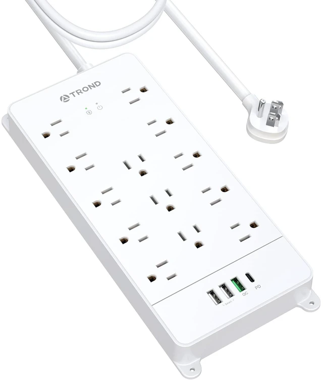 Main image of 10ft Surge Protector Power Strip with 32W USB,ETL Listed, 4000J,White | Flat Plug Long Extension Cord, 13 Wide Spaced Outlets, 32W Quick Charge 3.0 &, Wall Mount, Under Desk, Heavy Duty
