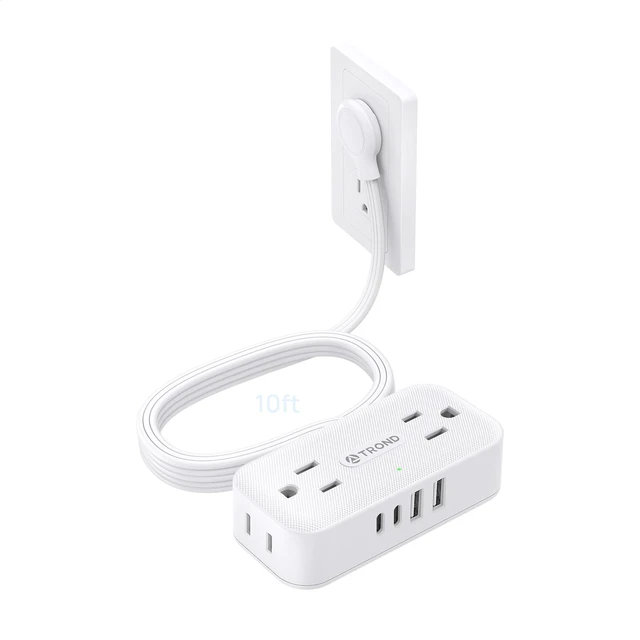 Main image of Flat Plug Power Strip, Small Extension Cord 10ft, 4 AC & 4 USB, White | Flat Extension Cord with Multiple Outlets, 1250W, Wall Mount 900J Surge Protector for Home Office Travel Dorm Room Essentials
