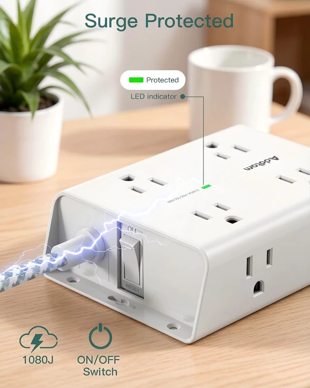 Alt view image 7 of 7 - Surge Protector Power Strip, 8 Widely Outlets with 4 USB Ports (2 USB C), 10ft Extension Cord with Multiple Outlets, 3 Side Outlet Extender, Flat Plug, Wall Mount, ETL, White