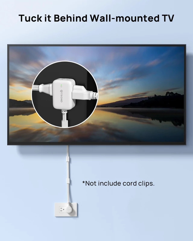 Alt view image 5 of 7 - Rotating Flat Plug Extension Cord Surge Protector 10ft, 3 AC, White | Low Profile 3 Sided Power Cube, 900J, 13A, ETL Listed, Small for Indoor Home Office Kitchen Behind TV Furniture Tight Space