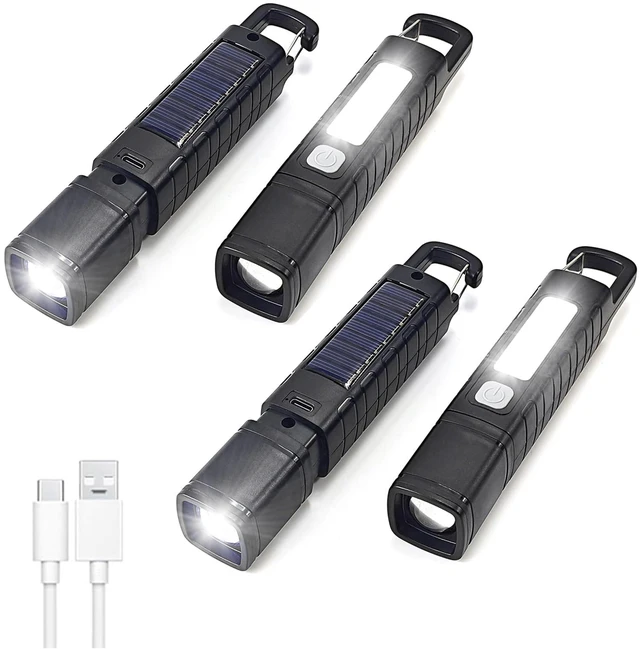 Main image of 4 Pack Solar Flashlight, Rechargeable Zoomable LED Flashlight, High Lumens Solar Powered Flashlights with Tail Hook Rechargeable Handheld Flashlights for Home Emergency Camping Hiking