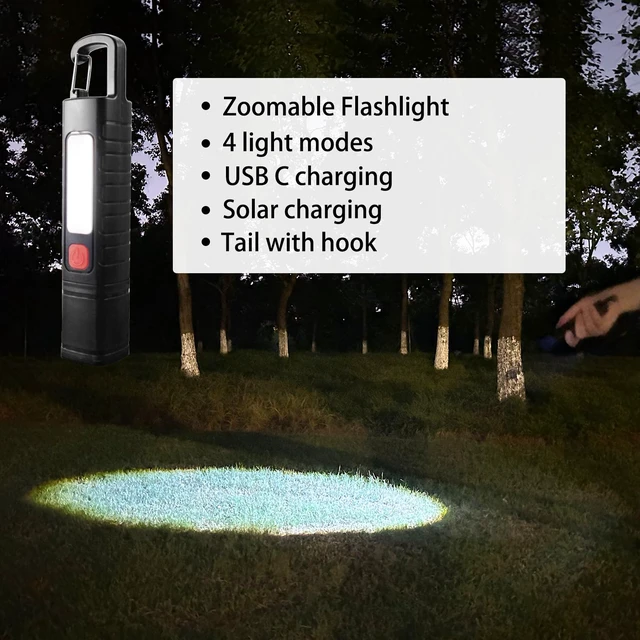 Alt view image 2 of 7 - 4 Pack Solar Flashlight, Rechargeable Zoomable LED Flashlight, High Lumens Solar Powered Flashlights with Tail Hook Rechargeable Handheld Flashlights for Home Emergency Camping Hiking