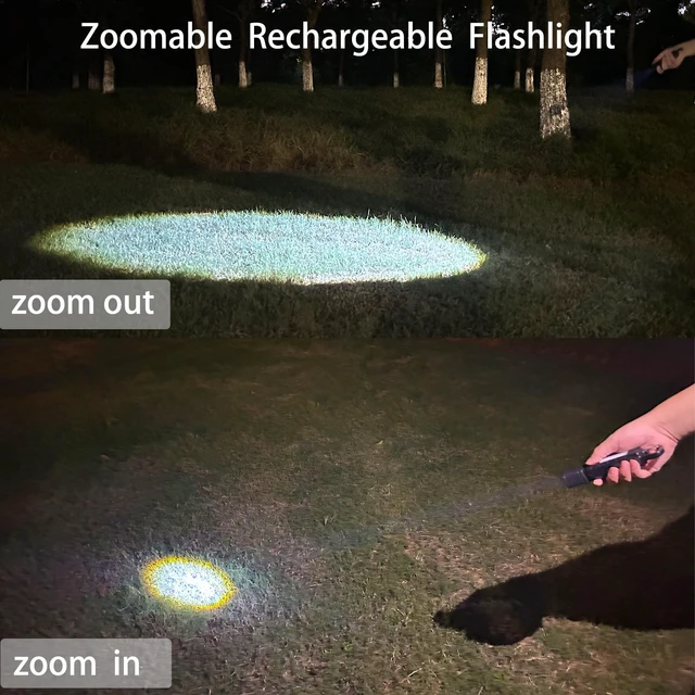 Alt view image 3 of 7 - 4 Pack Solar Flashlight, Rechargeable Zoomable LED Flashlight, High Lumens Solar Powered Flashlights with Tail Hook Rechargeable Handheld Flashlights for Home Emergency Camping Hiking