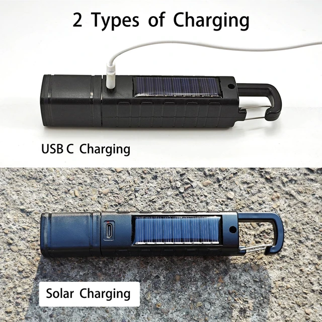 Alt view image 4 of 7 - 4 Pack Solar Flashlight, Rechargeable Zoomable LED Flashlight, High Lumens Solar Powered Flashlights with Tail Hook Rechargeable Handheld Flashlights for Home Emergency Camping Hiking
