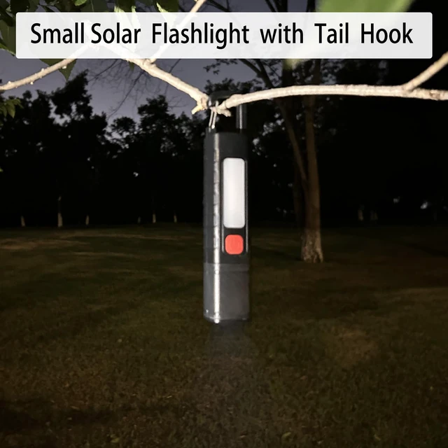 Alt view image 6 of 7 - 4 Pack Solar Flashlight, Rechargeable Zoomable LED Flashlight, High Lumens Solar Powered Flashlights with Tail Hook Rechargeable Handheld Flashlights for Home Emergency Camping Hiking