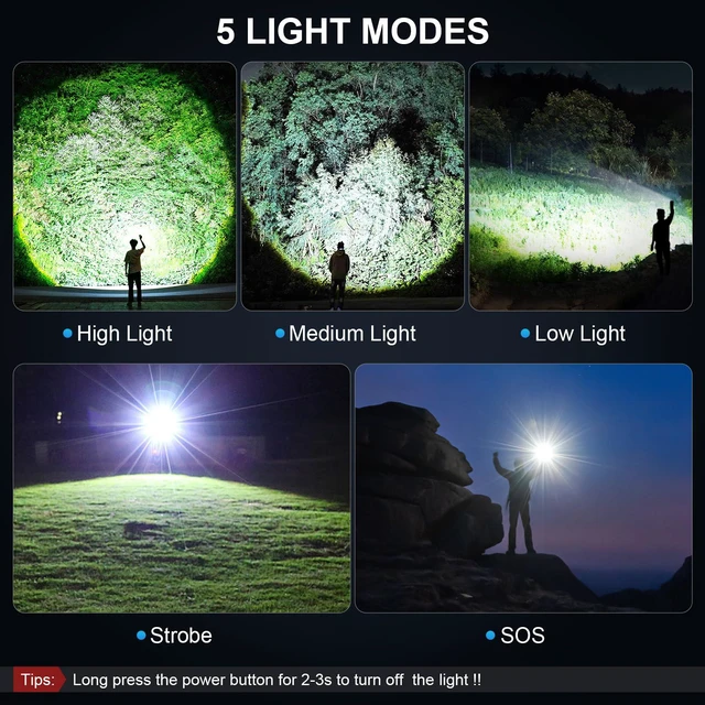 Alt view image 4 of 7 - 3 Pack Rechargeable Flashlights High Lumens, 99000LM Super Bright LED Flashlight, Adjustable Powerful Flash Light with 5 Modes & USB Cable, Waterproof Handheld Flashlight for Home Camping Outdoor