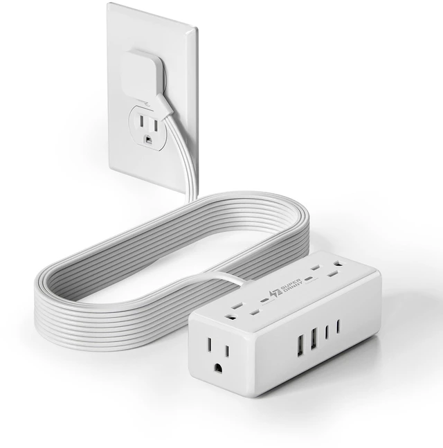 Main image of 10Ft Long Extension Cord, Flat Plug Surge Protector Power Strip | Charging Station with 4 Outlets & 4 USB (2 USB C) Wall Mountable Outlet Extender for Home Office College Dorm Room Essentials
