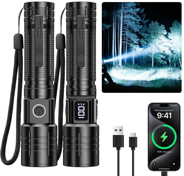 Main image of Flashlight High Lumens Rechargeable, Super Bright Powerful Flashlight High Powered LED Flash Lights, Pocket Flashlight with 6 Modes, Zoomable Waterproof Handheld for Camping Emergency