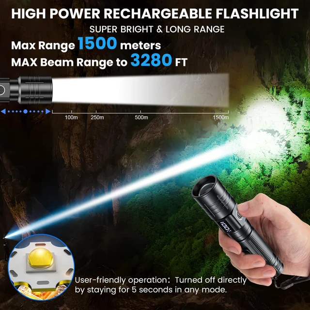 Alt view image 2 of 7 - Flashlight High Lumens Rechargeable, Super Bright Powerful Flashlight High Powered LED Flash Lights, Pocket Flashlight with 6 Modes, Zoomable Waterproof Handheld for Camping Emergency