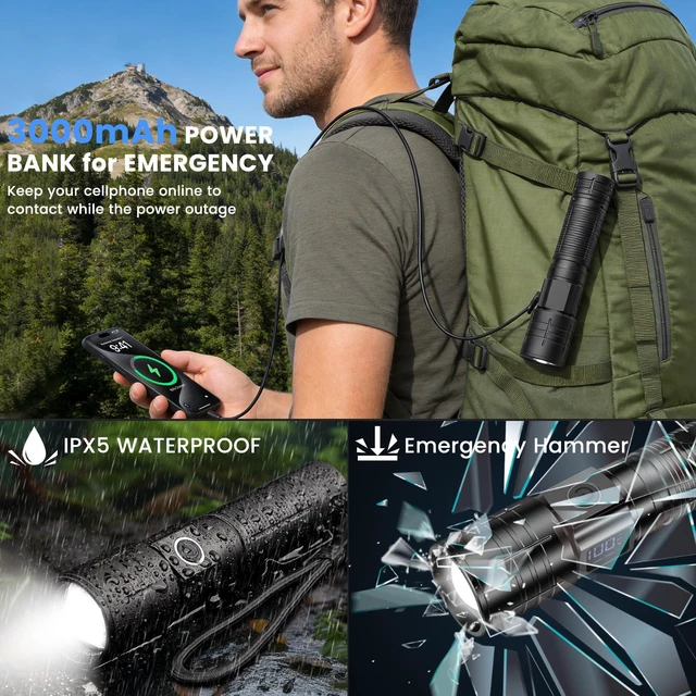 Alt view image 3 of 7 - Flashlight High Lumens Rechargeable, Super Bright Powerful Flashlight High Powered LED Flash Lights, Pocket Flashlight with 6 Modes, Zoomable Waterproof Handheld for Camping Emergency