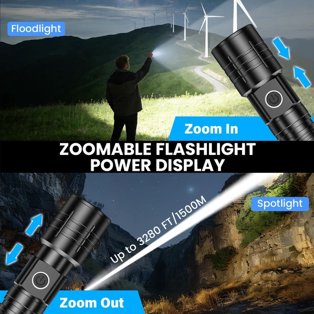 Alt view image 5 of 7 - Flashlight High Lumens Rechargeable, Super Bright Powerful Flashlight High Powered LED Flash Lights, Pocket Flashlight with 6 Modes, Zoomable Waterproof Handheld for Camping Emergency