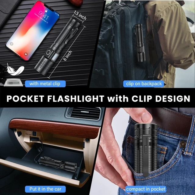 Alt view image 6 of 7 - Flashlight High Lumens Rechargeable, Super Bright Powerful Flashlight High Powered LED Flash Lights, Pocket Flashlight with 6 Modes, Zoomable Waterproof Handheld for Camping Emergency
