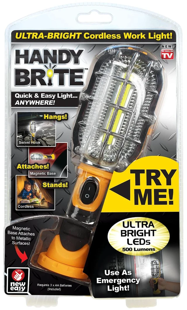 Main image of Handy Brite Ultra-Bright Cordless LED Work Light, 500 Lumens, Magnetic Base, Battery-Powered LED Light, (3) AA Batteries Included, Compact & Lightweight Portable LED Flashlight