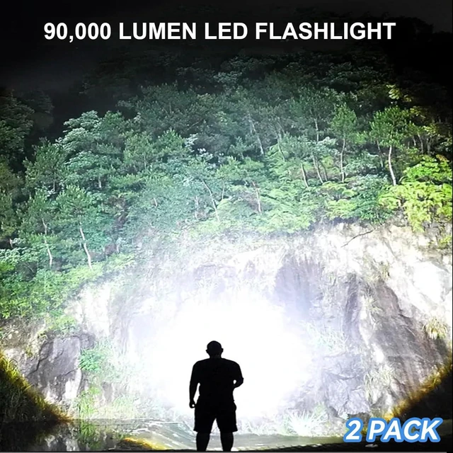 Alt view image 2 of 7 - Rechargeable LED Flashlights High Lumens, 90,000 Lumens Super Bright Flashlights with 5 Modes, Waterproof Powerful Flash Light Multifunctional Flashlights for Home Camping Hiking (2 Pack)