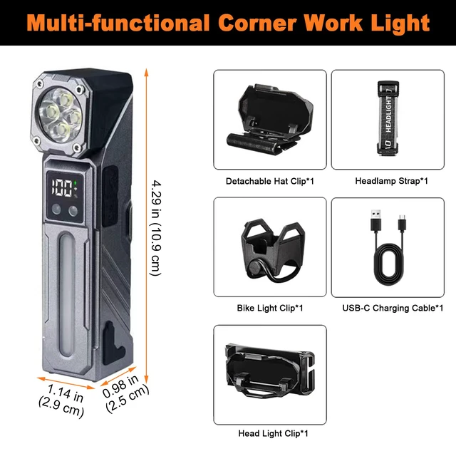 Alt view image 2 of 7 - EDC Rechargeable Flashlight with RGB Light, 90° Rotatable Head, 400 Lumens Portable Handheld Light with Magnetic, Pocket Flash Light for Camping, Hiking, Emergency
