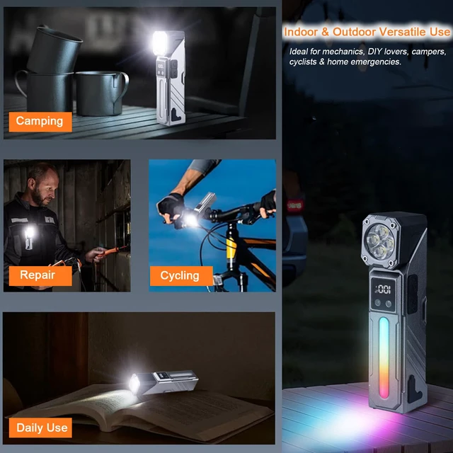 Alt view image 7 of 7 - EDC Rechargeable Flashlight with RGB Light, 90° Rotatable Head, 400 Lumens Portable Handheld Light with Magnetic, Pocket Flash Light for Camping, Hiking, Emergency