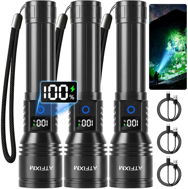 Main image of Rechargeable Flashlights High Lumens 99000, Super Bright Flash Light, 3Pack | LCD Display, 5 Modes LED, Adjustable Focus, Powerful Tactical Flashlight, Handheld Flash Lights