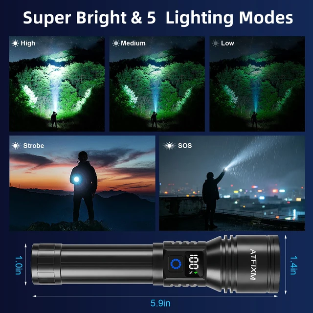 Alt view image 2 of 7 - Rechargeable Flashlights High Lumens 99000, Super Bright Flash Light, 3Pack | LCD Display, 5 Modes LED, Adjustable Focus, Powerful Tactical Flashlight, Handheld Flash Lights